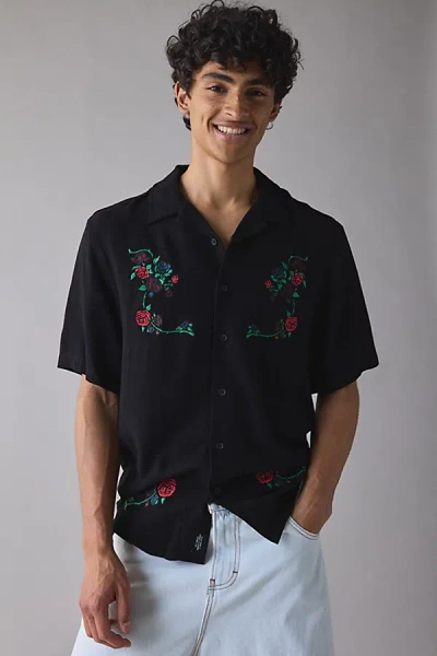 Thrills Thorned Short Sleeve Bowling Shirt Top In Black, Men's At Urban Outfitters