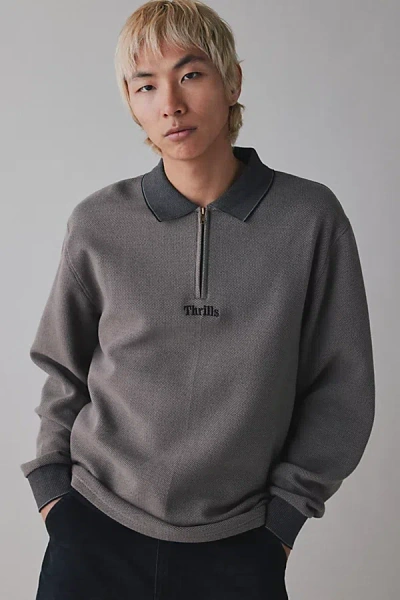 Thrills Union Rugby Jacquard Long Sleeve Tee In Grey, Men's At Urban Outfitters