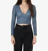 Thrills Vertigo Plaid Long Sleeve Top In Charcoal Blue In Blue