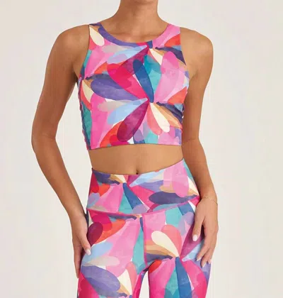 Thrive Societe Bungee High Neck Sports Bra In Petal Print In Multi