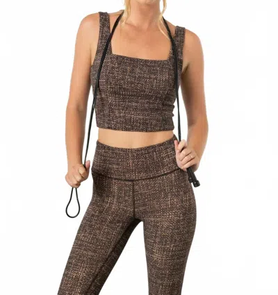 Thrive Societe Endure Printed Square Neck Bra In Tech Tweed In Brown