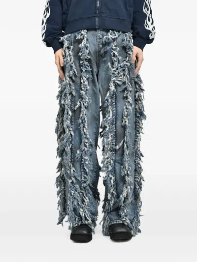 Thug Club Angels Oil-wash Frayed Jeans In Blue
