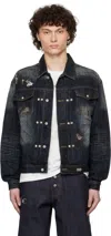 Thug Club Blue Burn Down Denim Jacket In Animal Print
