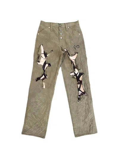 Thug Club Burnt Tribal Camo Distressed Crinkled-effect Trousers In Gray