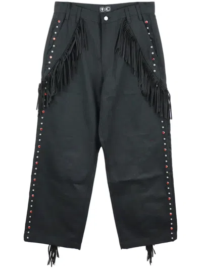 Thug Club Castle Cowboy Fringed Trousers In Black