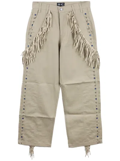 Thug Club Castle Cowboy Fringed Trousers In Neutrals