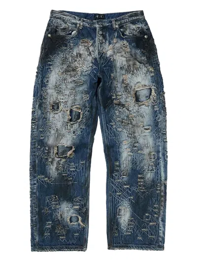 Thug Club Combat Casualty Care Distressed Ripped Jeans In Blue