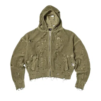 Pre-owned Thug Club Destroyed Knit Zip-up Hoodie 'beige' | Tan | Men's Size 3 In Brown