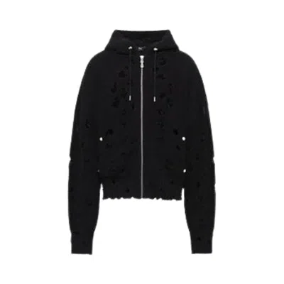 Pre-owned Thug Club Destroyed Knit Zip-up Hoodie 'black' | Men's Size 3