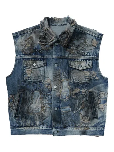 Thug Club Distressed Gilet In Blue