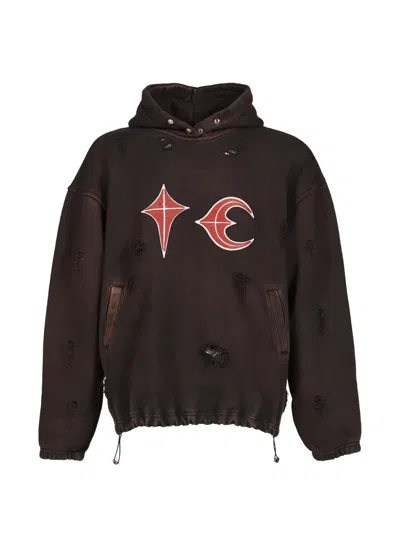 Thug Club Distressed Graphic-print Hoodie In Brown