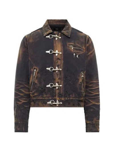 Thug Club Distressed Washed Denim Jacket In Brown