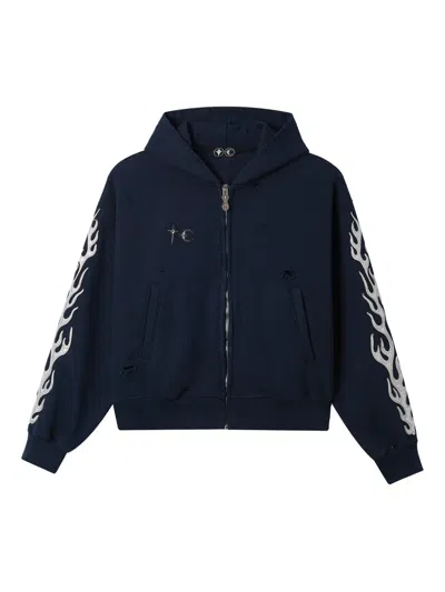 Thug Club Flame Zip Hoodie In Blue