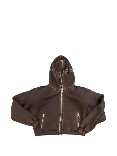 Thug Club Gladiator Bulk-shoulder Eyelet-embellished Hoodie In Brown