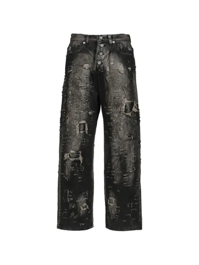 Thug Club Hard-washed Damaged Denim Jeans In Black