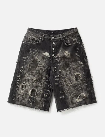 Thug Club Hard Washed Destroyed Denim Shorts In Brown