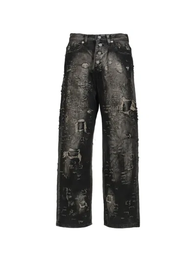 Thug Club Hard-washed Damaged Loose-fit Jeans In Animal Print