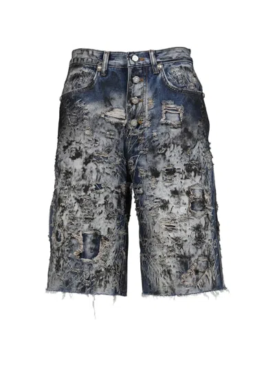 Thug Club Hard-washed Destroyed Shorts In Blue
