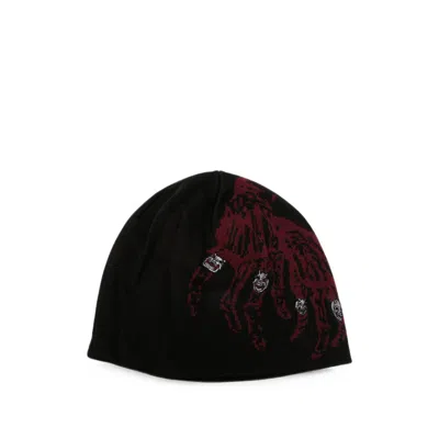 Thug Club Graphic-knit Skull-patch Beanie Hat In Black