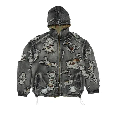 Pre-owned Thug Club Hell Denim Camo Hooded Zip-up 'black' | Men's Size 3