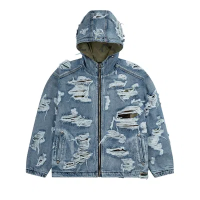 Pre-owned Thug Club Hell Denim Camo Hooded Zip-up 'blue' | Men's Size 3