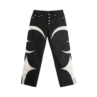 Pre-owned Thug Club Iron Steel Focus Leather Denim Pants 'black' | Men's Size 2