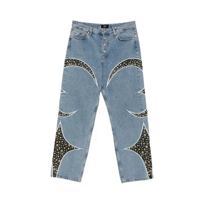Pre-owned Thug Club Iron Steel Focus Leather Denim Pants 'blue' | Men's Size 3