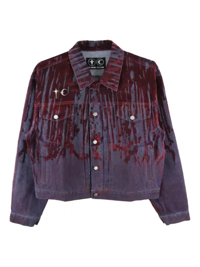 Thug Club Lazered Denim Jacket In Red