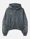 Thug Club Leather Flame Hooded Zip-up In Gray