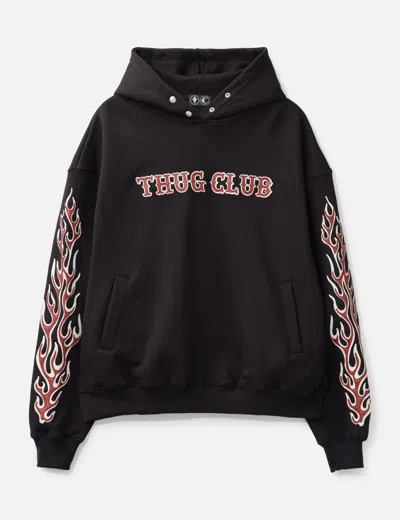 Thug Club Leather Flame Hoodie In Black