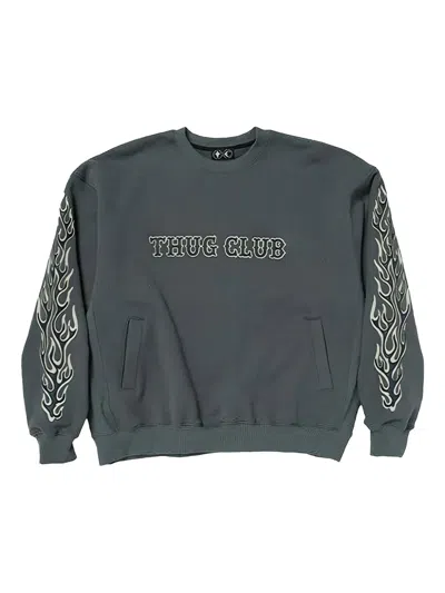 Thug Club Leather Flame Sweatshirt In Gray