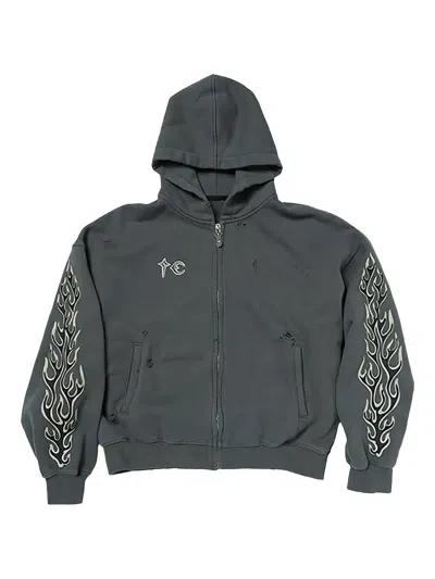 THUG CLUB LEATHER FLAME ZIP-UP SWEATSHIRT