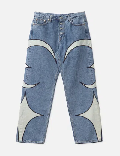 Thug Club Leather Patch Jeans In Blue
