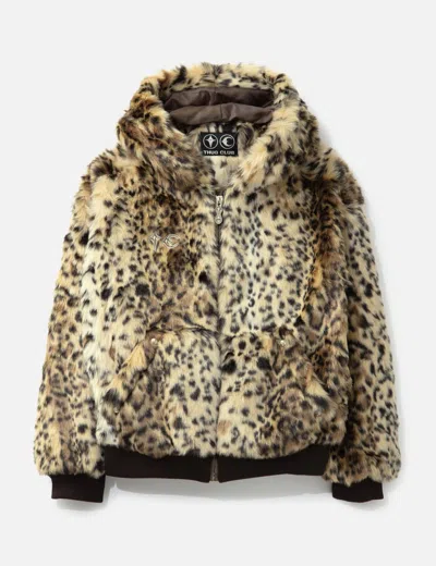 Thug Club Leopard Fur Jacket In Green