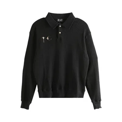 Pre-owned Thug Club Logo Emblem Waffle Knit Polo Shirt 'black' | Men's Size 1