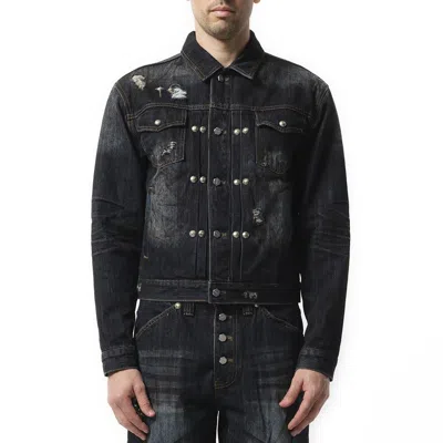 Thug Club Men's Burn Down Denim Jacket In Blue