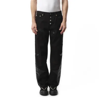 Thug Club Men's Tc Leather Washing Denim Pants In Black