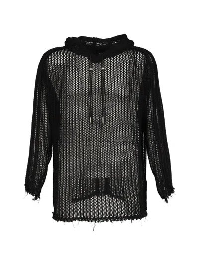 Thug Club Mesh-knit Distressed Hoodie In Black