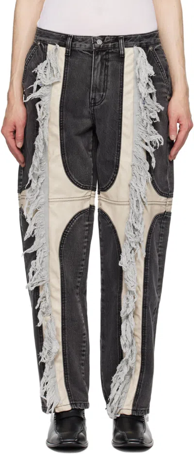 Thug Club Off-white & Black Paneled Jeans In Blk/ivo