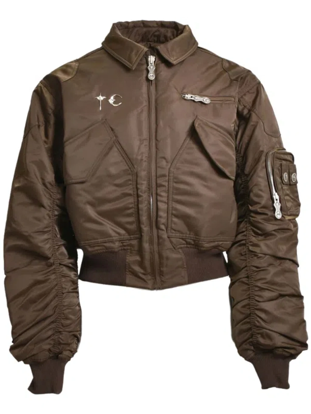 Thug Club Ruched Bomber Jacket In Brown | ModeSens