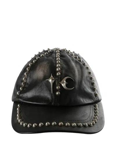 Thug Club Studded Leather Baseball Cap In Black