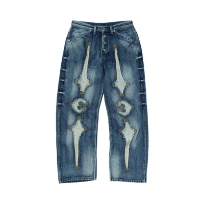 Pre-owned Thug Club Tc Bone Leather Denim Pants 'blue' | Men's Size 4
