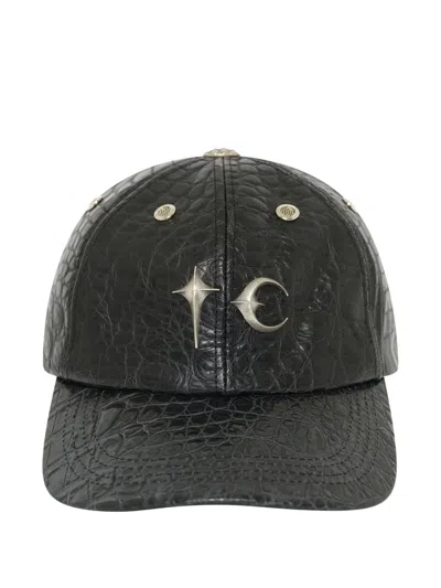 Thug Club Tc Crocodile-effect Leather Cap In Black