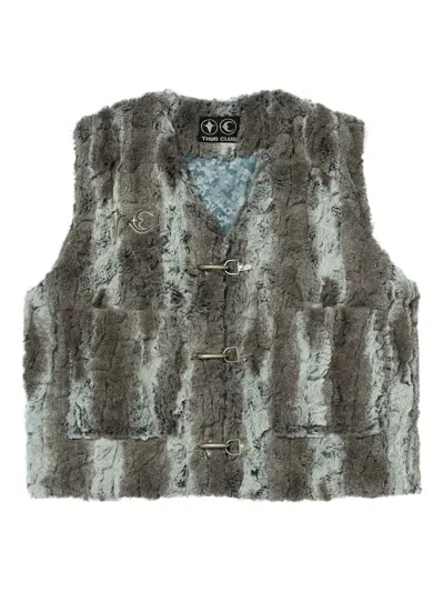 Thug Club Tc Skull Faux-fur Vest In Gray