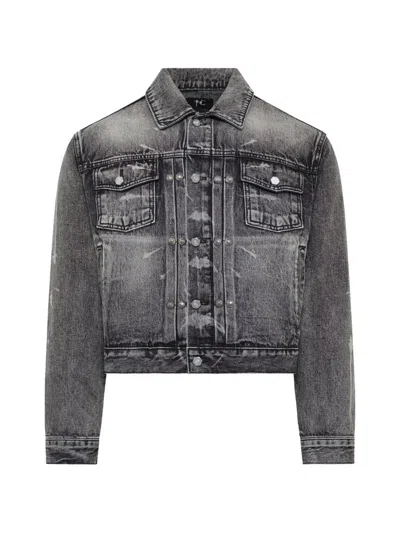 Thug Club Tc Spine Laser-etched Denim Jacket In Gray