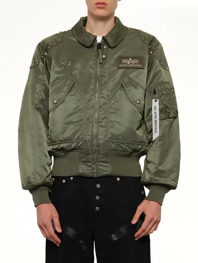 Thug Club Tc X Alpha Industries Bomber Jacket (rivet Ver) In Green
