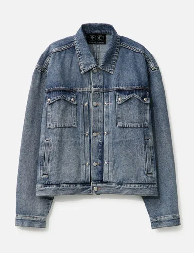 Thug Club Trucker Jacket With Gathered Back In Blue