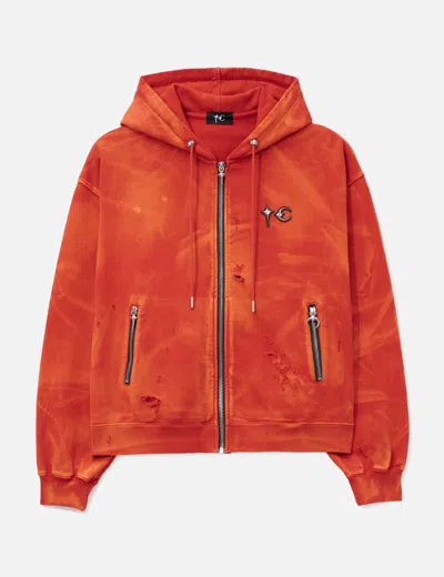 Thug Club Two Tone Washed Zip-up Hoodie In Orange