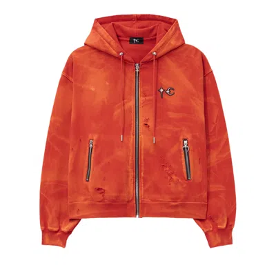 Pre-owned Thug Club Two Tone Washed Zip-up Hoodie 'red' | Men's Size 3