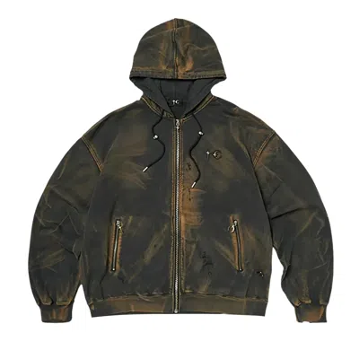 Pre-owned Thug Club Two Tone Washed Zip-up Hoodie 'rust Black' | Men's Size 3